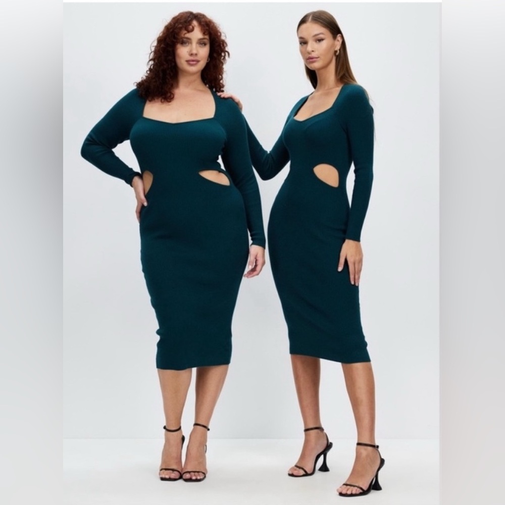 Abercrombie and Fitch Long Sleeve midi sweater cutout dress Teal, size Medium.